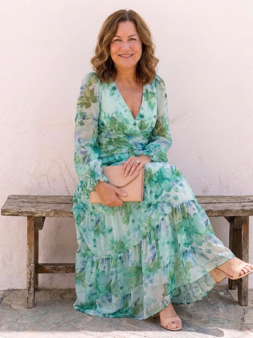 Emilia | Women's V Neck Long Sleeve Floral Maxi Dress - Image 11