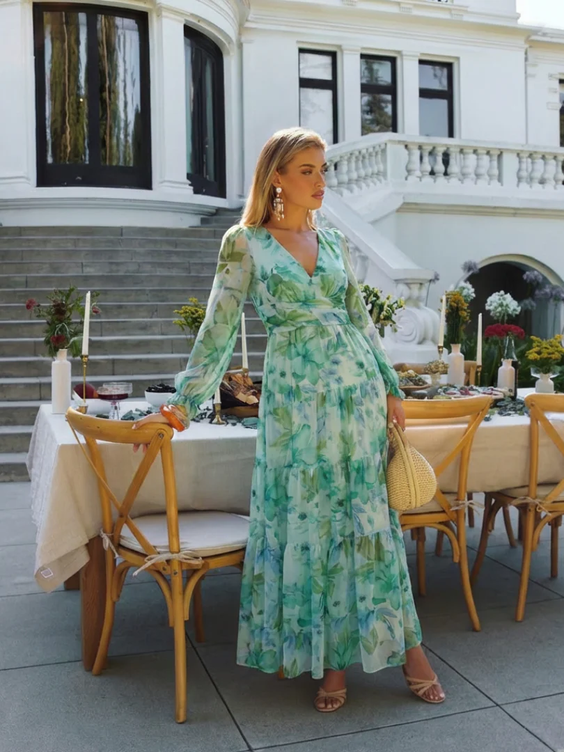 Emilia | Women's V Neck Long Sleeve Floral Maxi Dress - Image 13