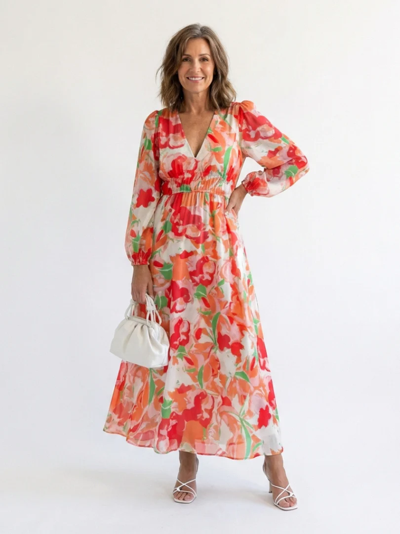 Emilia | Women's V Neck Long Sleeve Floral Maxi Dress - Image 5