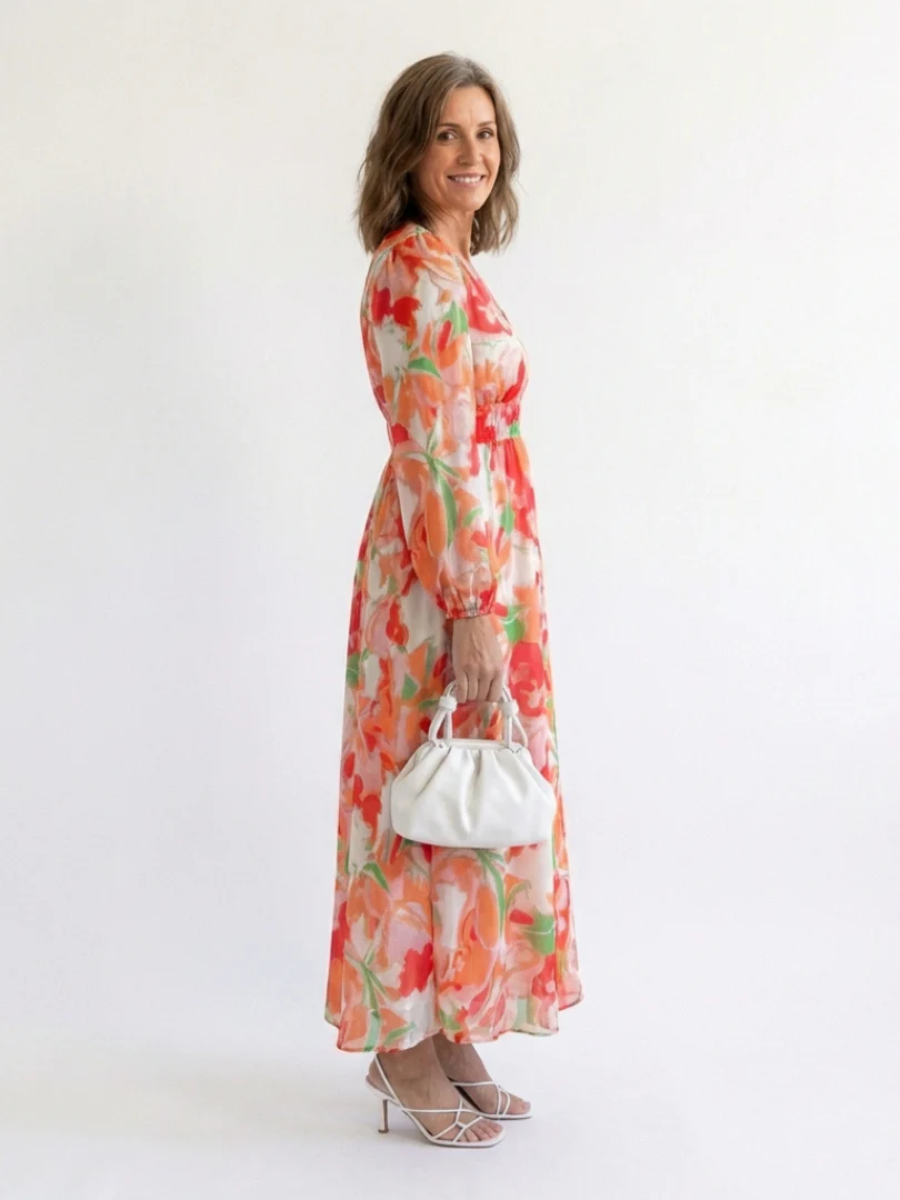 Emilia | Women's V Neck Long Sleeve Floral Maxi Dress - Image 7