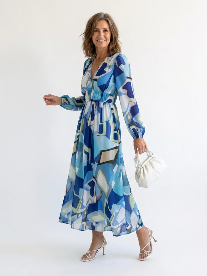 Emilia | Women's V Neck Long Sleeve Floral Maxi Dress - Image 8