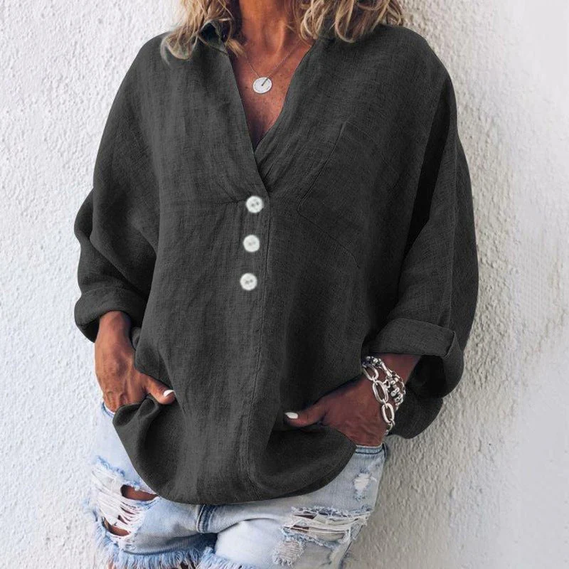 Evangeline | Women's V-Neck Button Down Blouse - Image 3