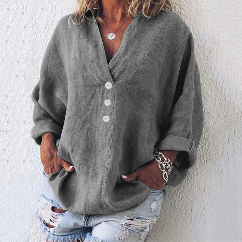 Evangeline | Women's V-Neck Button Down Blouse - Image 4