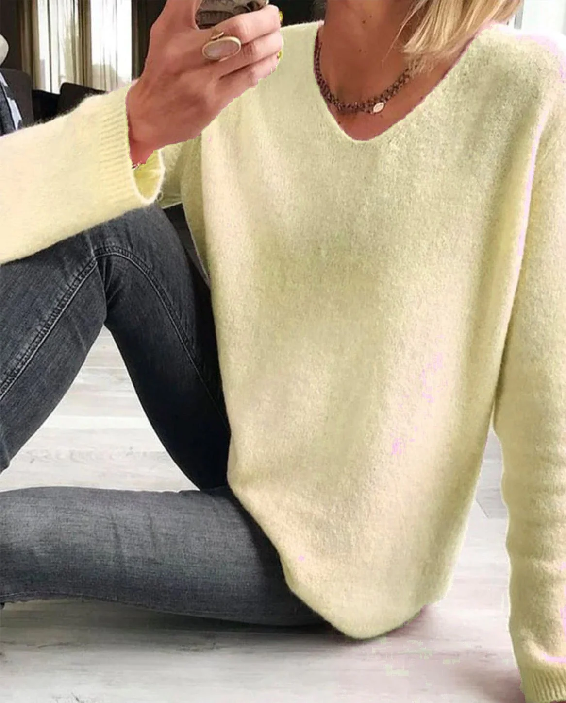 Evelina | Women's V Neck Long Sleeve Sweater - Image 9