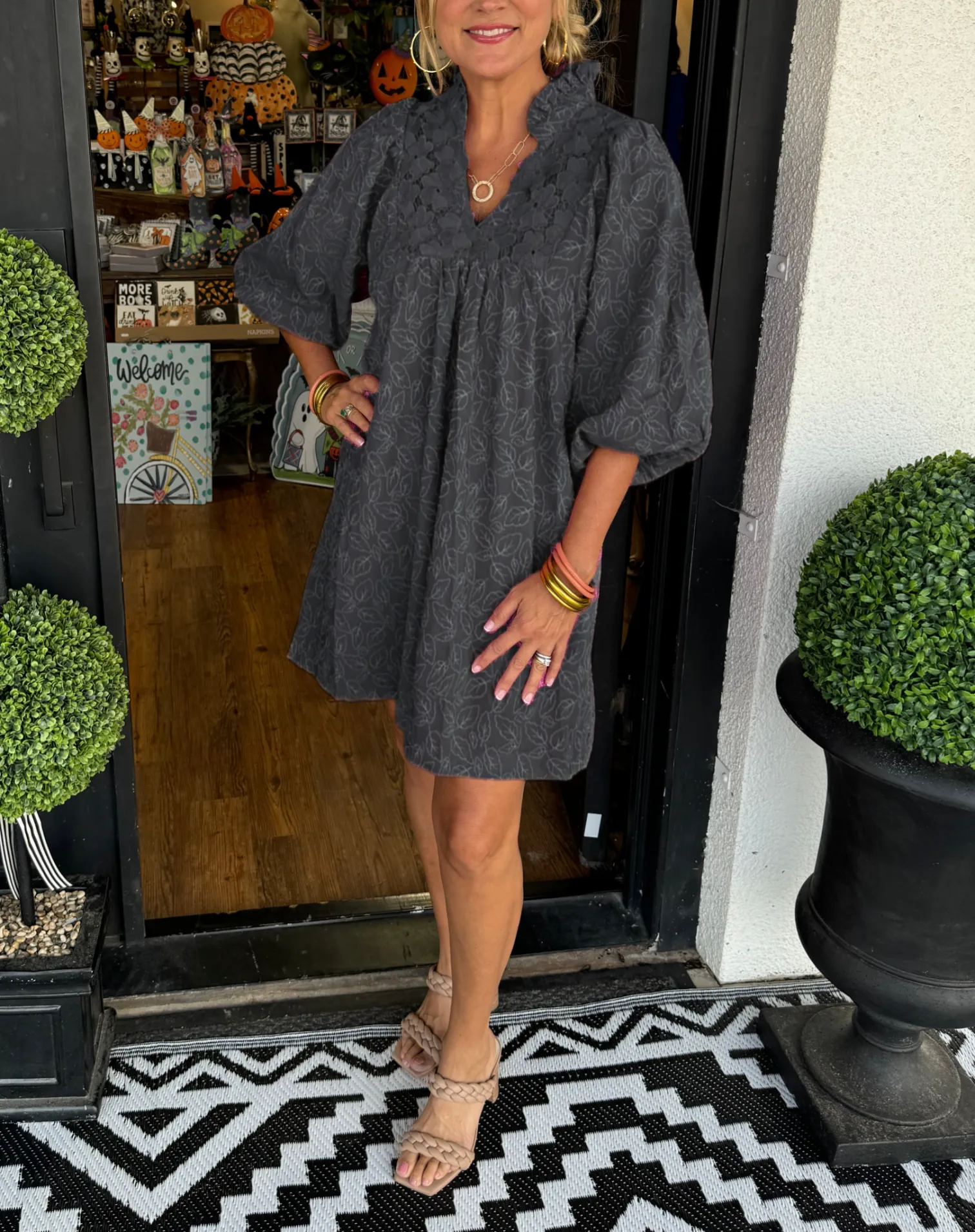 Faye | Women's Puff Sleeve Mini Dress V-Neck Smock Babydoll - Image 6