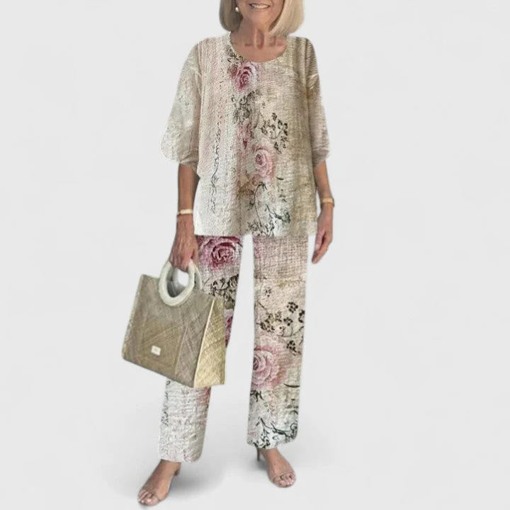 Fern | Women's Casual Floral Print Top and Wide-Leg Pants Set - Image 12