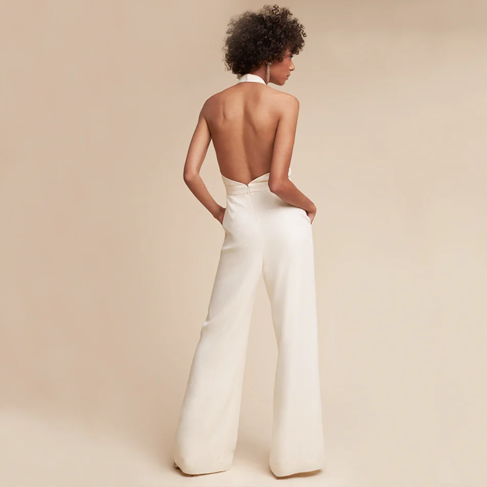 Fiona | Women's Halter Neck Wide Leg Jumpsuit Deep V Formal - Image 9