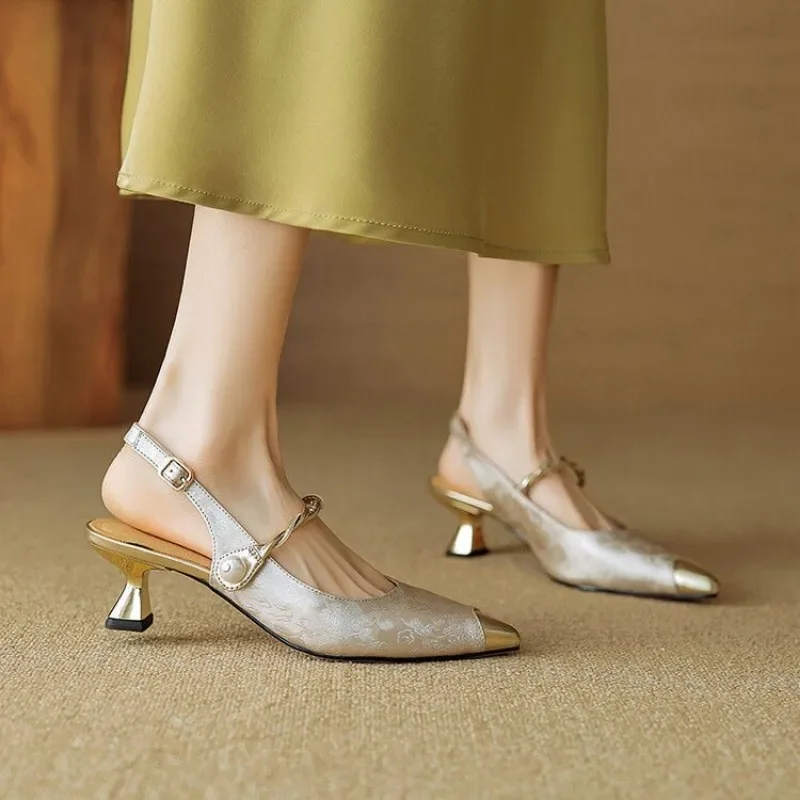 Fleur | Women's Pearl Strap Slingback Kitten Heels Pointed Toe Pumps - Image 3