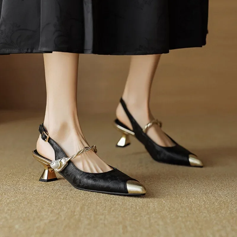 Fleur | Women's Pearl Strap Slingback Kitten Heels Pointed Toe Pumps - Image 5