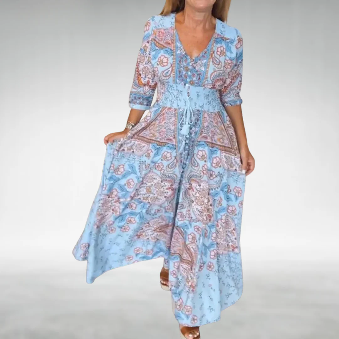 Flora | Women's Boho Flowy Draped Maxi Dress Cocktail - Image 3