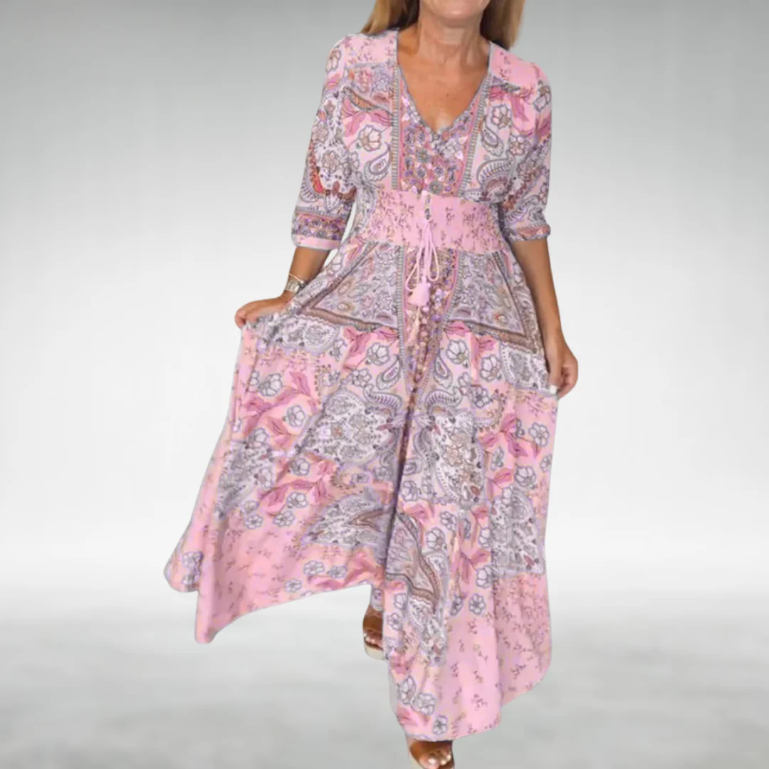 Flora | Women's Boho Flowy Draped Maxi Dress Cocktail - Image 4
