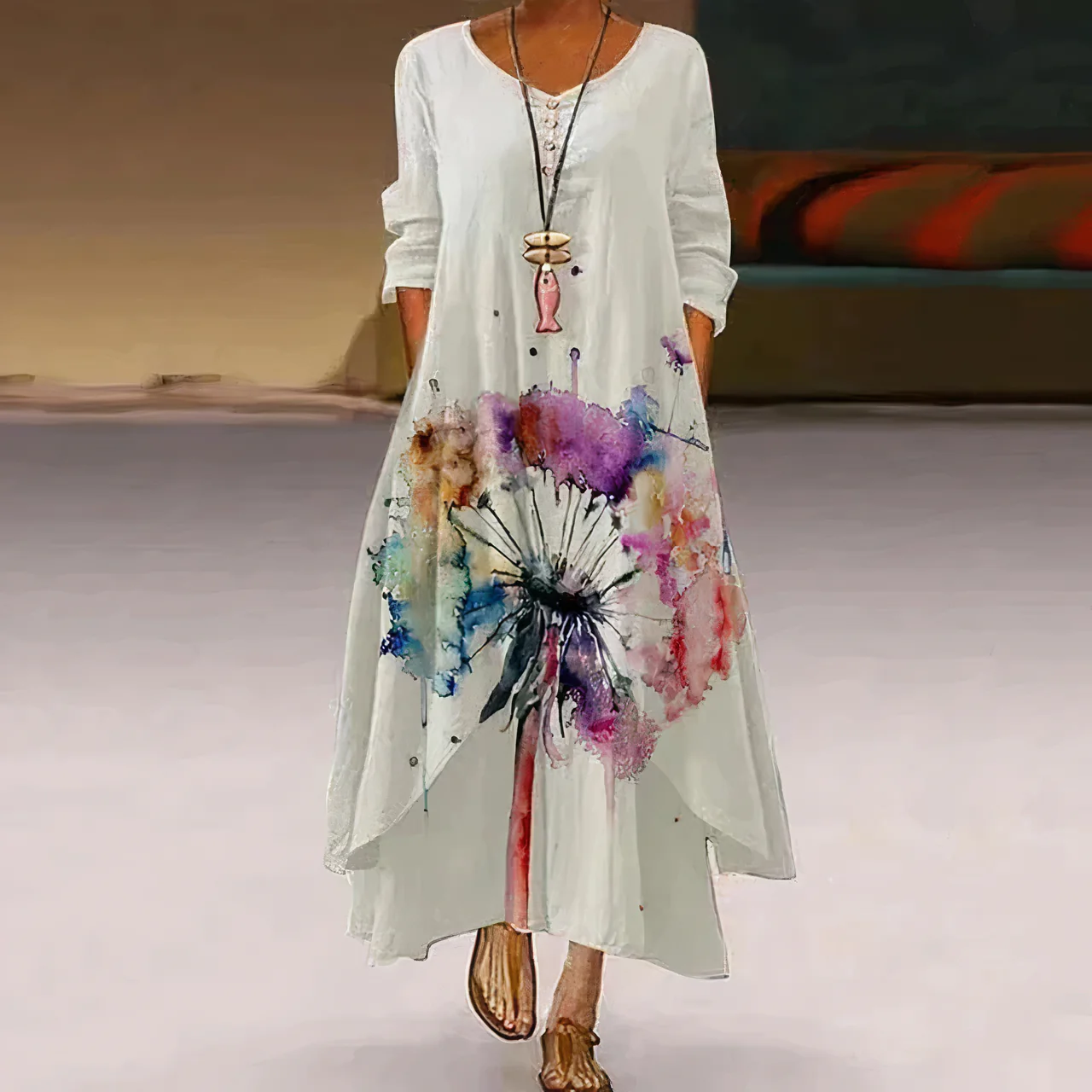 Flora | Women's Floral Print Long Sleeve Loose Maxi Dress - Image 6