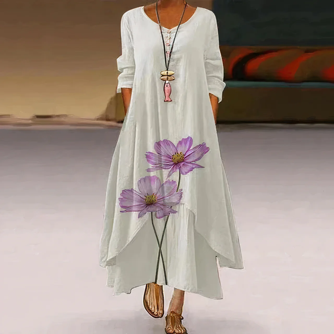 Flora | Women's Floral Print Long Sleeve Loose Maxi Dress - Image 8