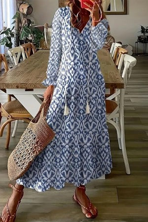 Flora | Women's Floral Print V-Neck Tassel Maxi Dress Boho - Image 3
