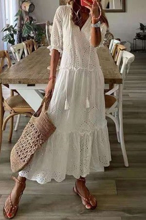 Flora | Women's Floral Print V-Neck Tassel Maxi Dress Boho - Image 4