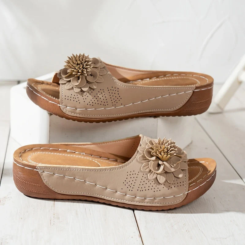 Flora | Women's Flower Wedge Sandals Slip On Open Toe Slides - Image 7