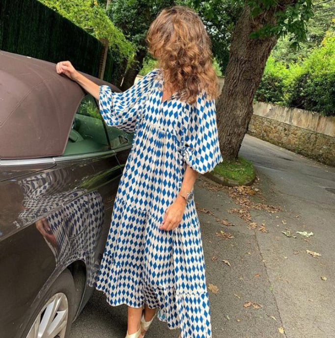 Flora | Women's Puff Sleeve V-Neck Boho Printed Maxi Dress - Image 4