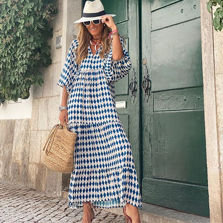 Flora | Women's Puff Sleeve V-Neck Boho Printed Maxi Dress - Image 7