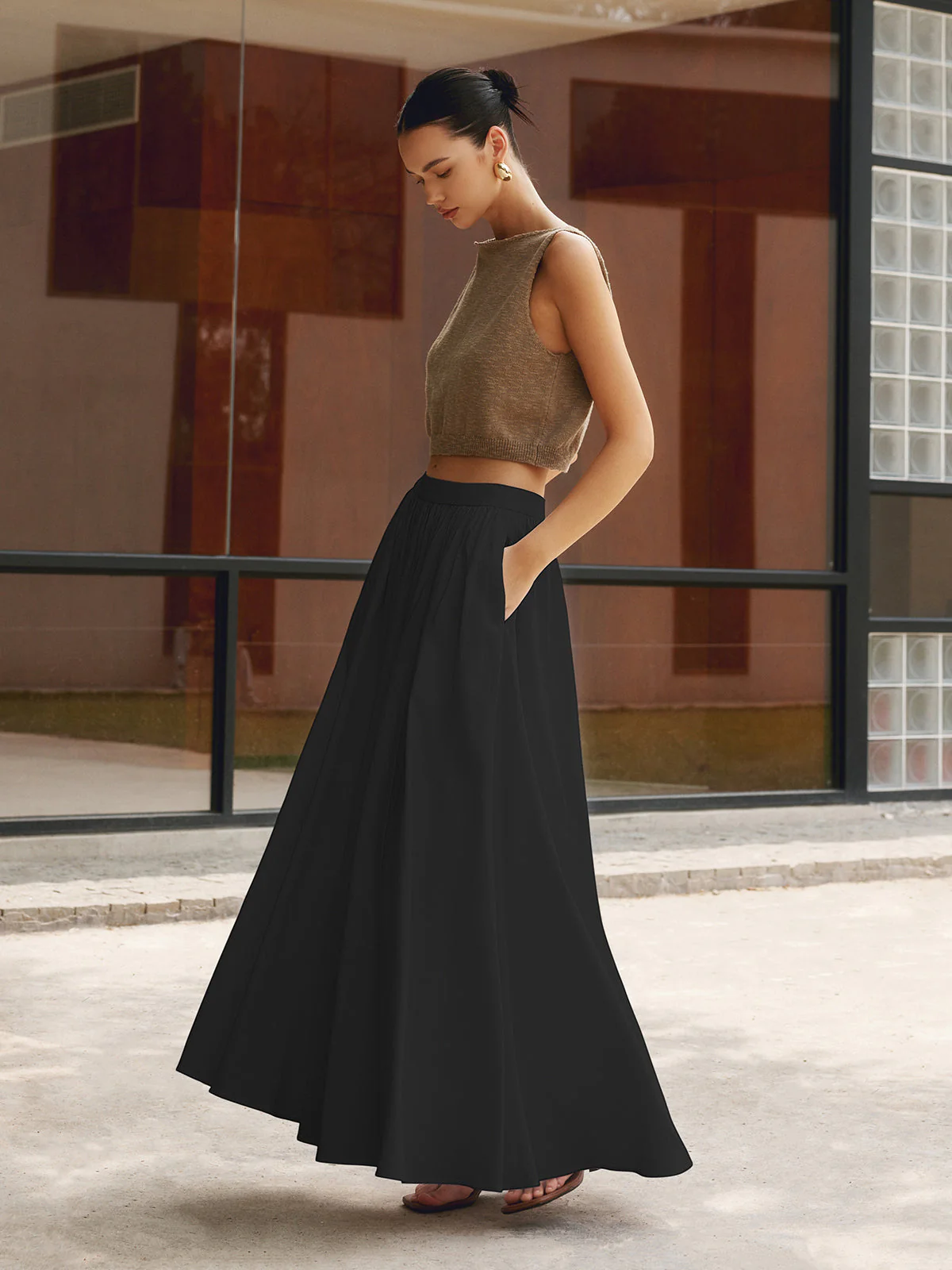 Florence | Women's High Waist Pleated A-Line Maxi Skirt with Pockets - Image 6