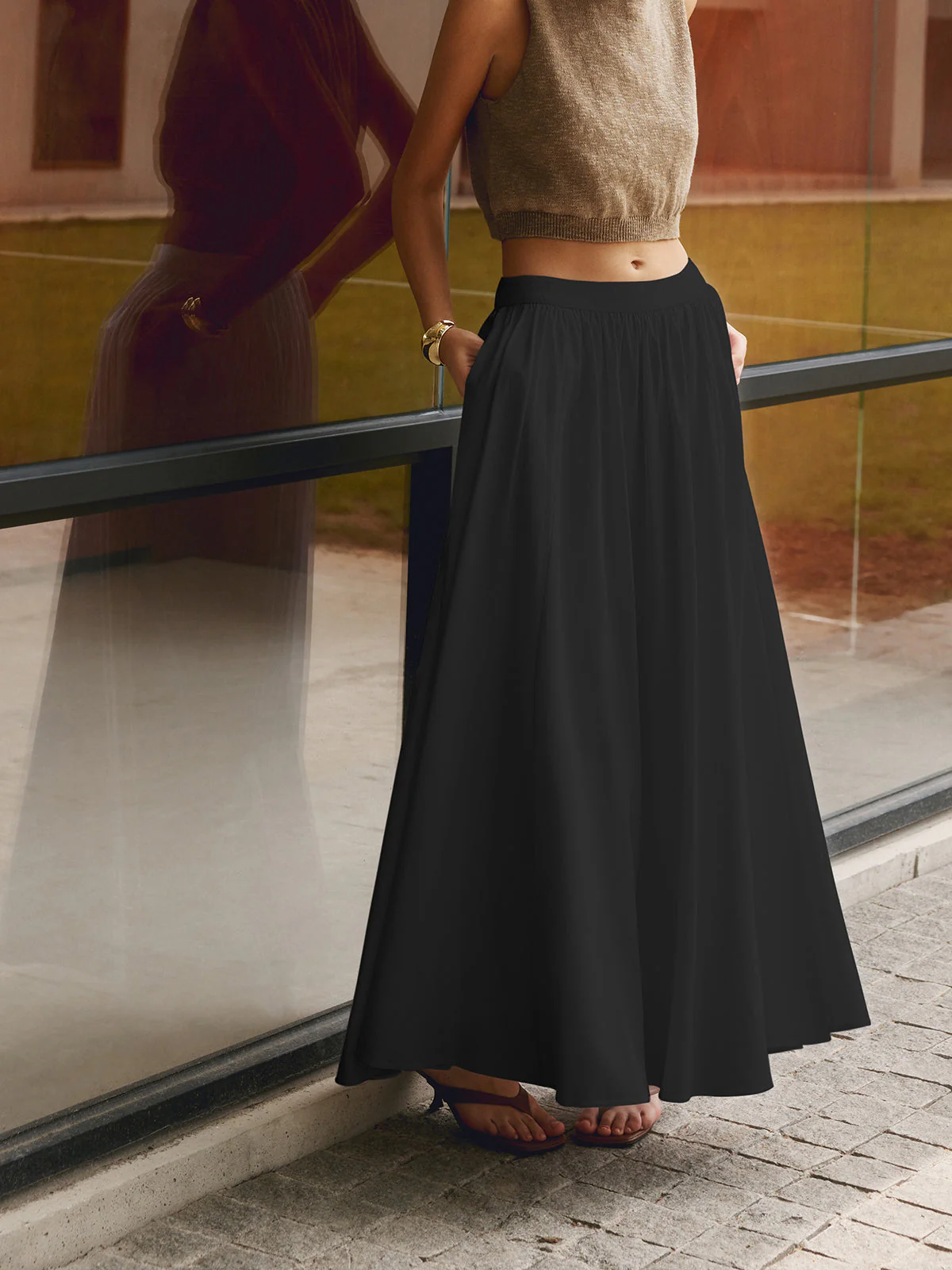 Florence | Women's High Waist Pleated A-Line Maxi Skirt with Pockets - Image 7