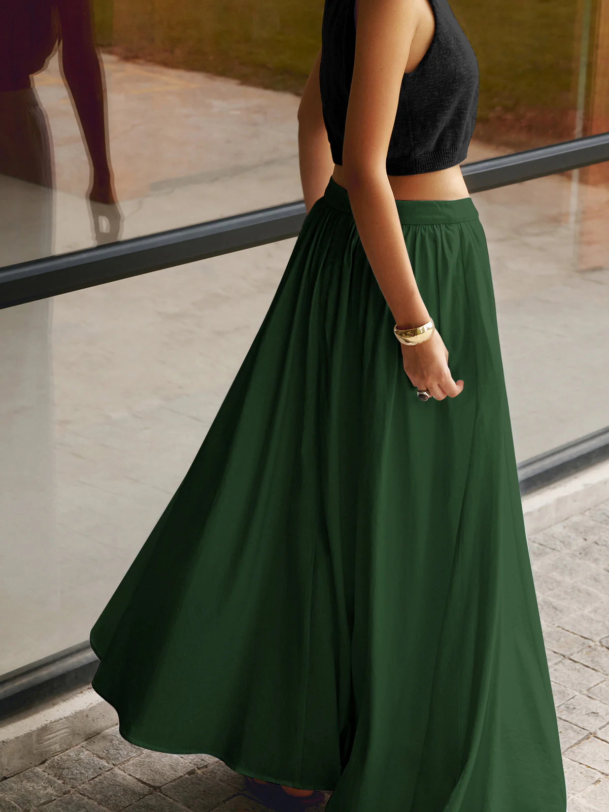 Florence | Women's High Waist Pleated A-Line Maxi Skirt with Pockets - Image 8