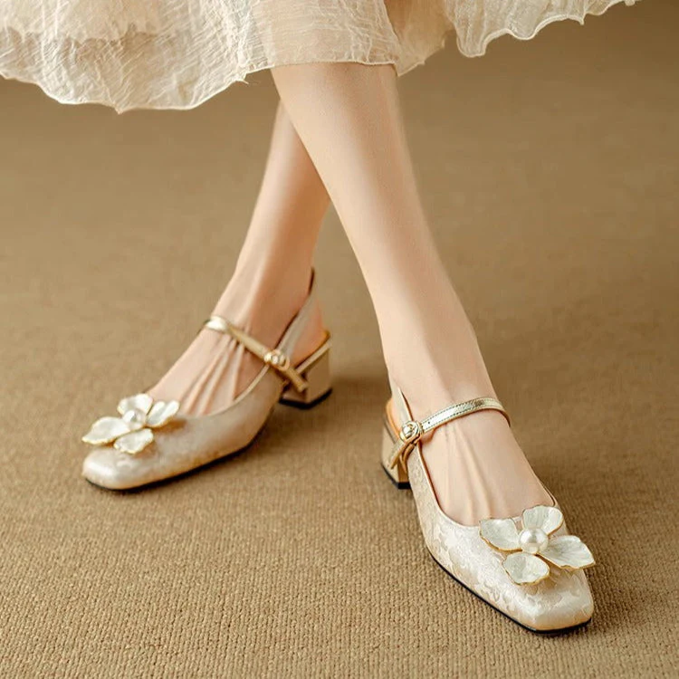 Florine | Women's Floral Slingback Pumps Square Toe Block Heel Shoes - Image 10
