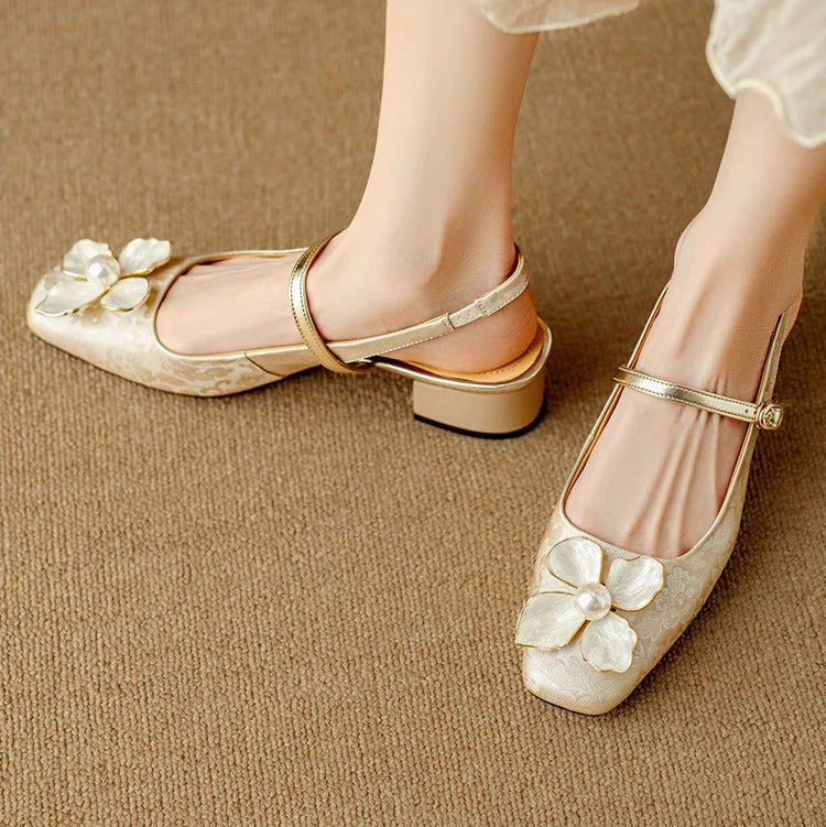Florine | Women's Floral Slingback Pumps Square Toe Block Heel Shoes - Image 11