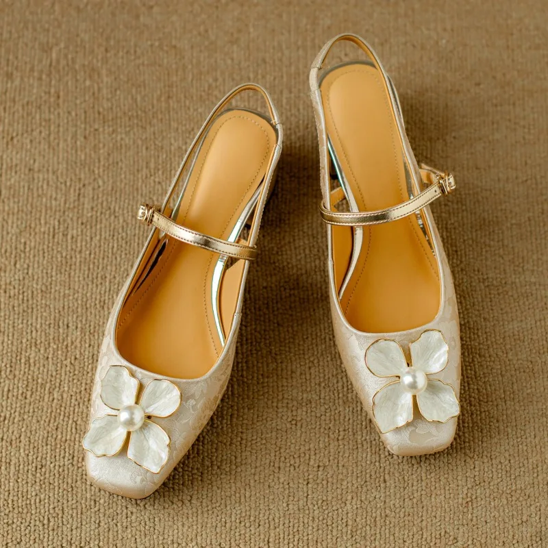 Florine | Women's Floral Slingback Pumps Square Toe Block Heel Shoes - Image 13