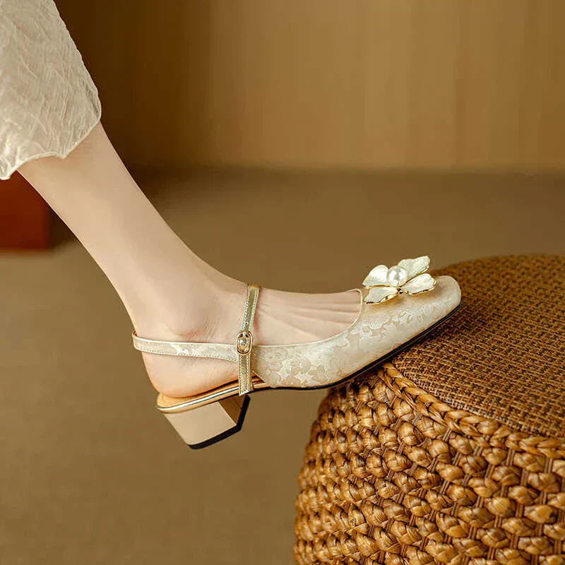 Florine | Women's Floral Slingback Pumps Square Toe Block Heel Shoes - Image 14