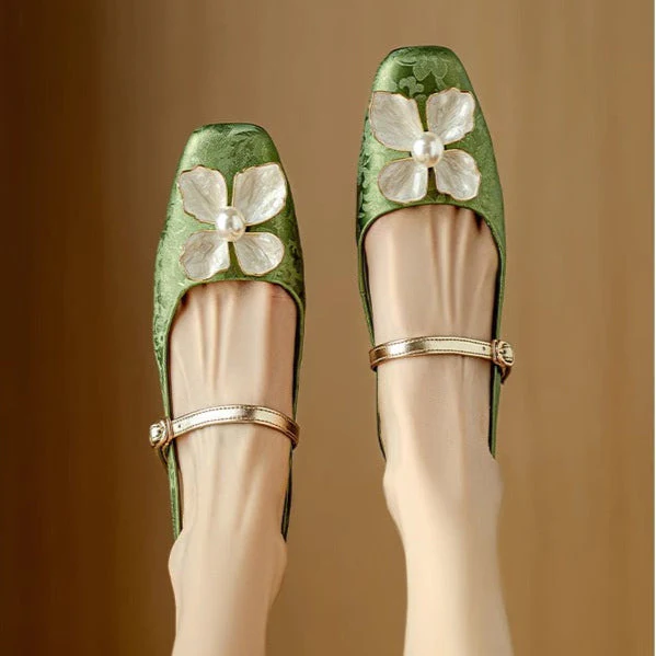 Florine | Women's Floral Slingback Pumps Square Toe Block Heel Shoes - Image 15