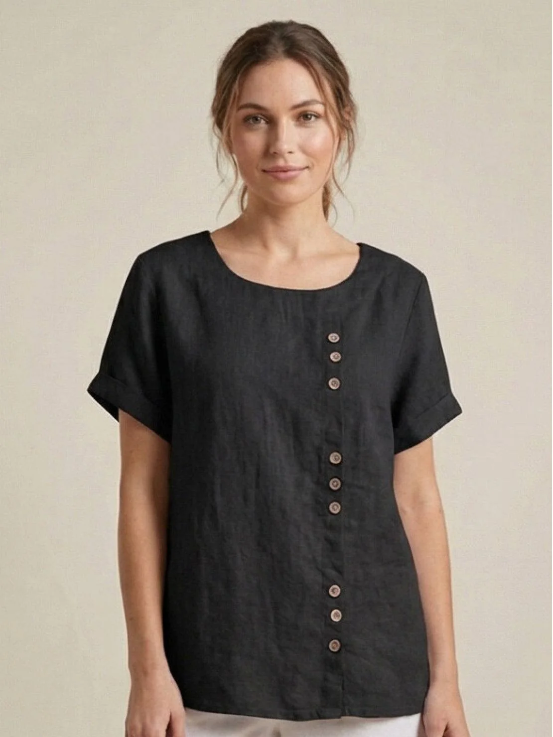 Foreen | Women's Casual Scoop Neck Button Detail Short Sleeve Top - Image 10
