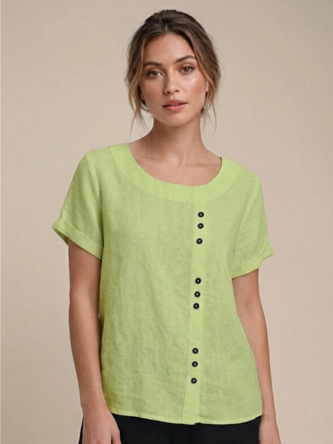 Foreen | Women's Casual Scoop Neck Button Detail Short Sleeve Top - Image 13