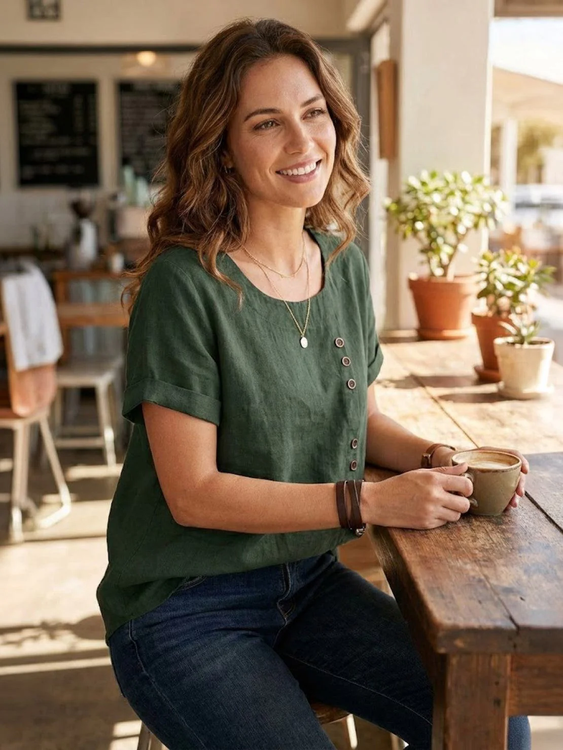 Foreen | Women's Casual Scoop Neck Button Detail Short Sleeve Top - Image 14