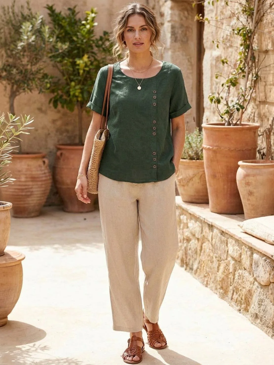 Foreen | Women's Casual Scoop Neck Button Detail Short Sleeve Top - Image 15