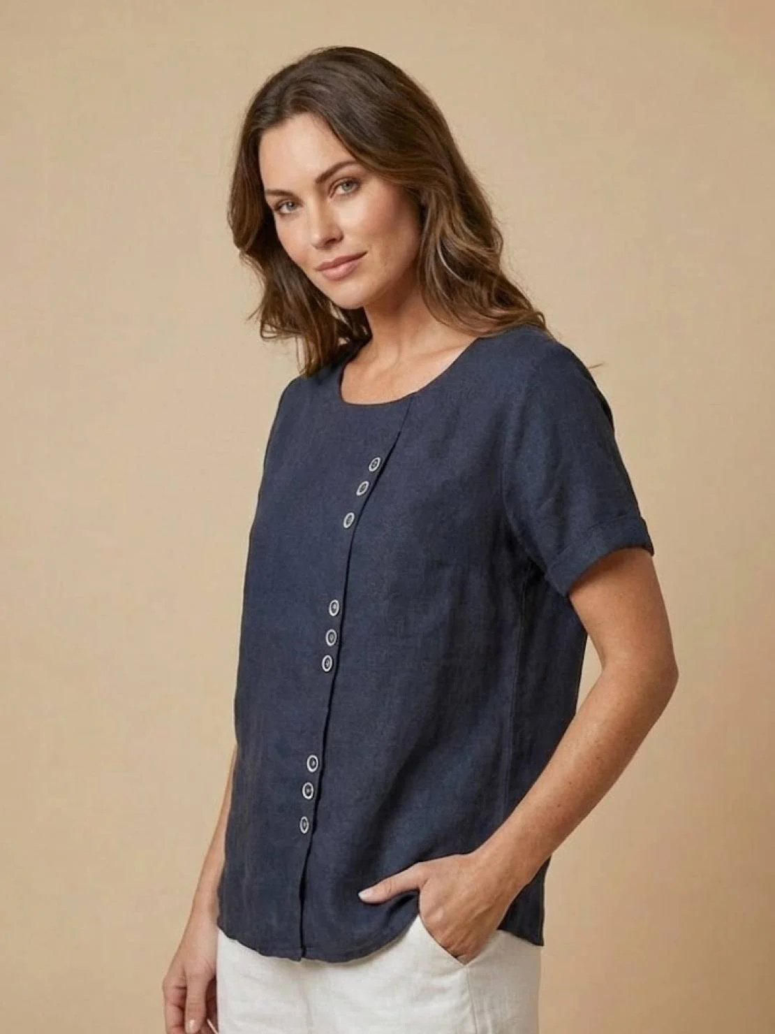 Foreen | Women's Casual Scoop Neck Button Detail Short Sleeve Top - Image 28