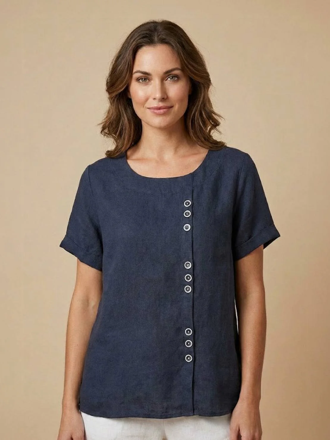 Foreen | Women's Casual Scoop Neck Button Detail Short Sleeve Top - Image 4