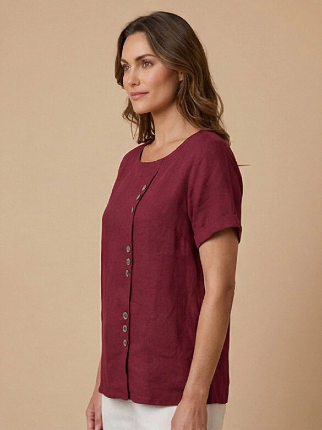 Foreen | Women's Casual Scoop Neck Button Detail Short Sleeve Top - Image 45