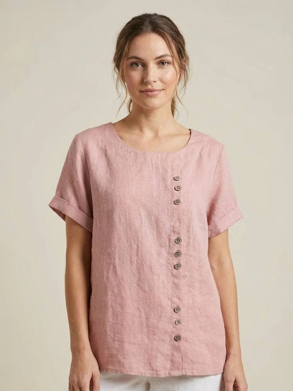 Foreen | Women's Casual Scoop Neck Button Detail Short Sleeve Top - Image 5