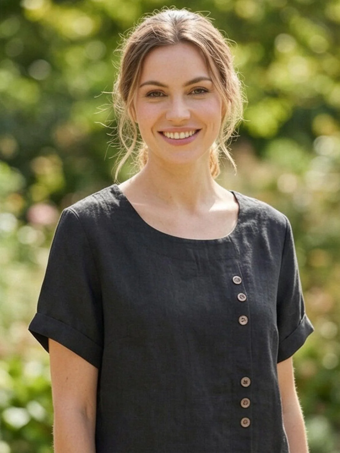 Foreen | Women's Casual Scoop Neck Button Detail Short Sleeve Top - Image 50