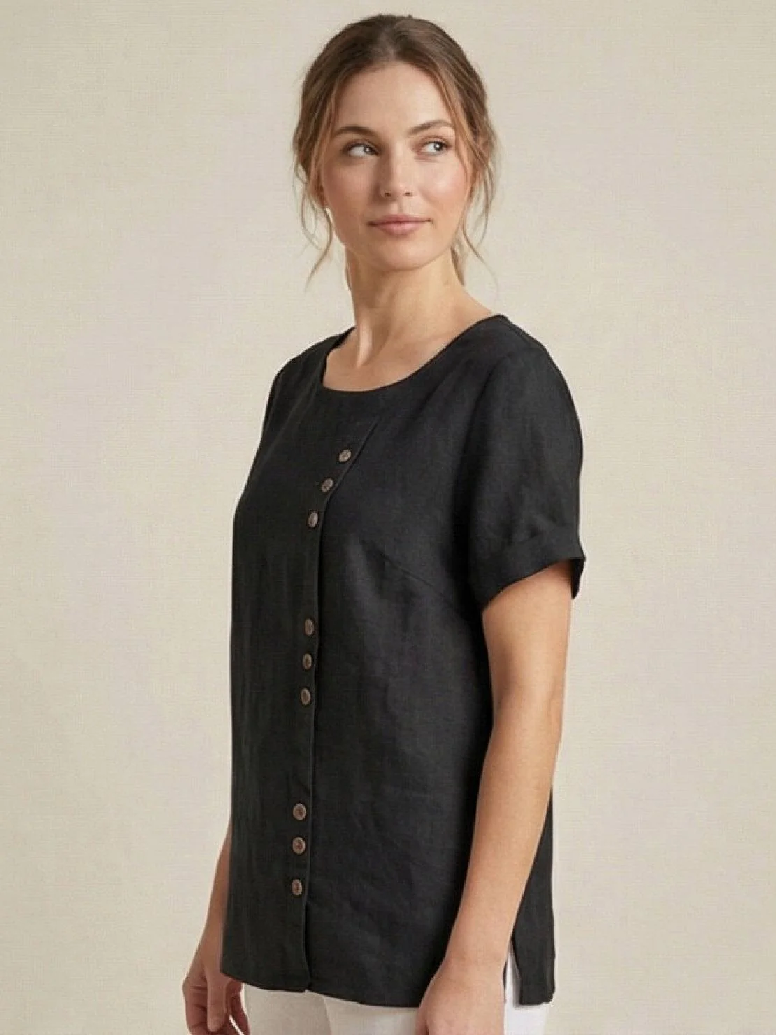 Foreen | Women's Casual Scoop Neck Button Detail Short Sleeve Top - Image 53