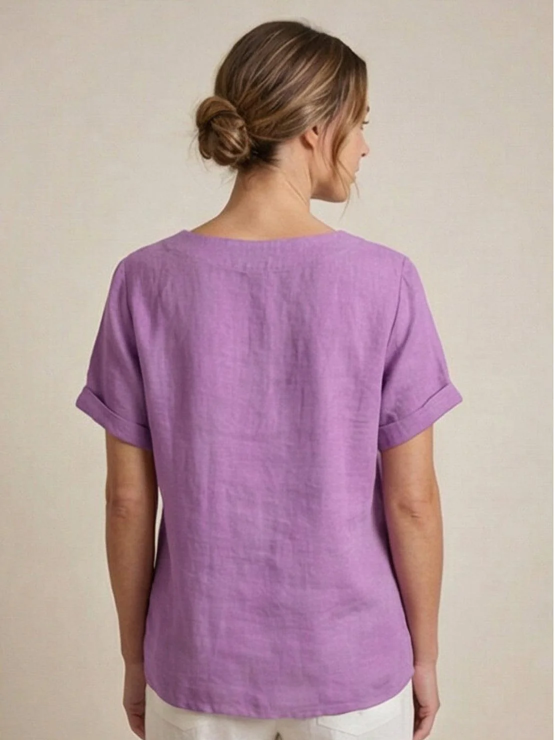 Foreen | Women's Casual Scoop Neck Button Detail Short Sleeve Top - Image 56