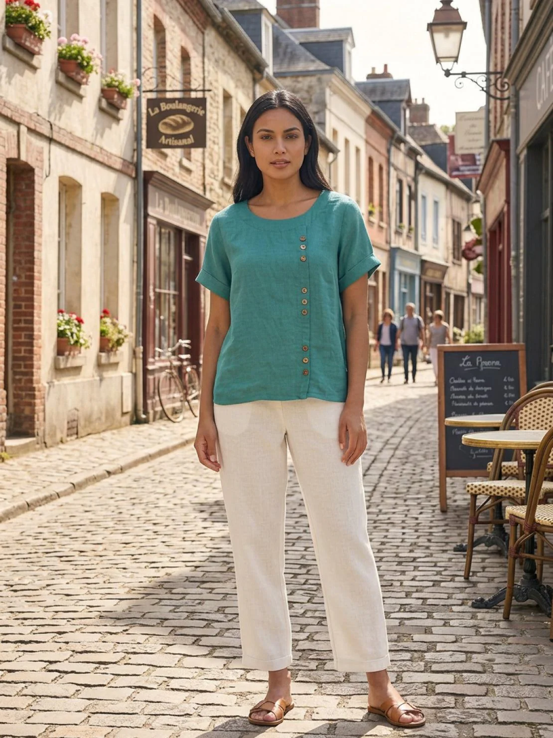 Foreen | Women's Casual Scoop Neck Button Detail Short Sleeve Top - Image 59