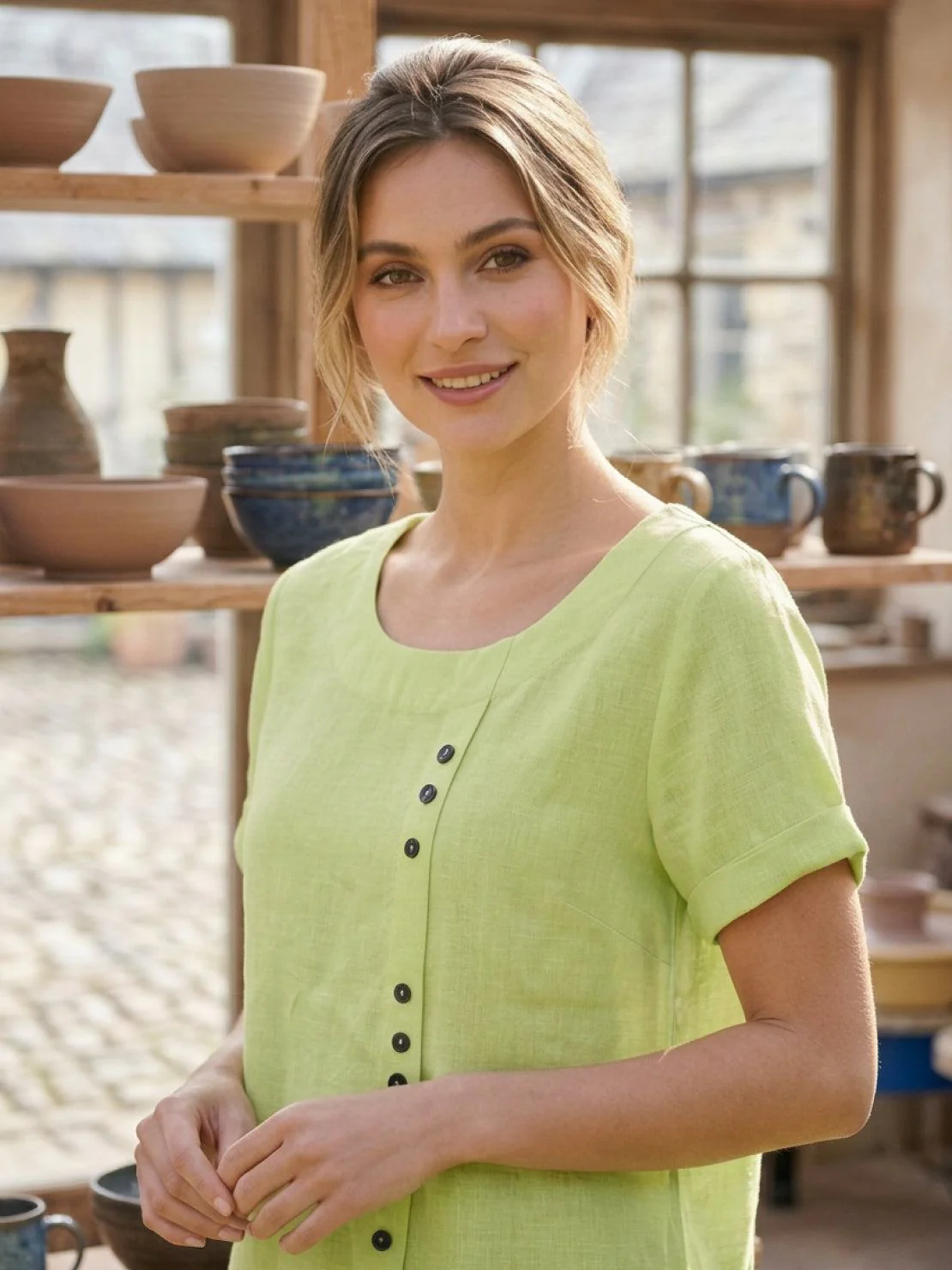 Foreen | Women's Casual Scoop Neck Button Detail Short Sleeve Top - Image 62