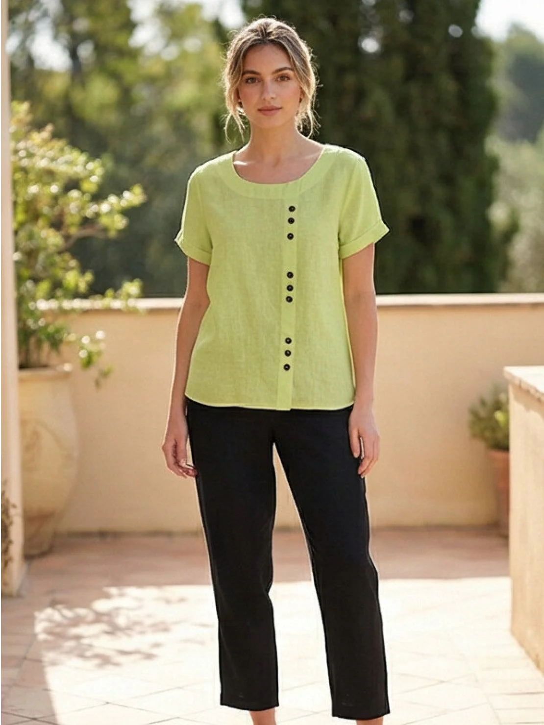 Foreen | Women's Casual Scoop Neck Button Detail Short Sleeve Top - Image 63