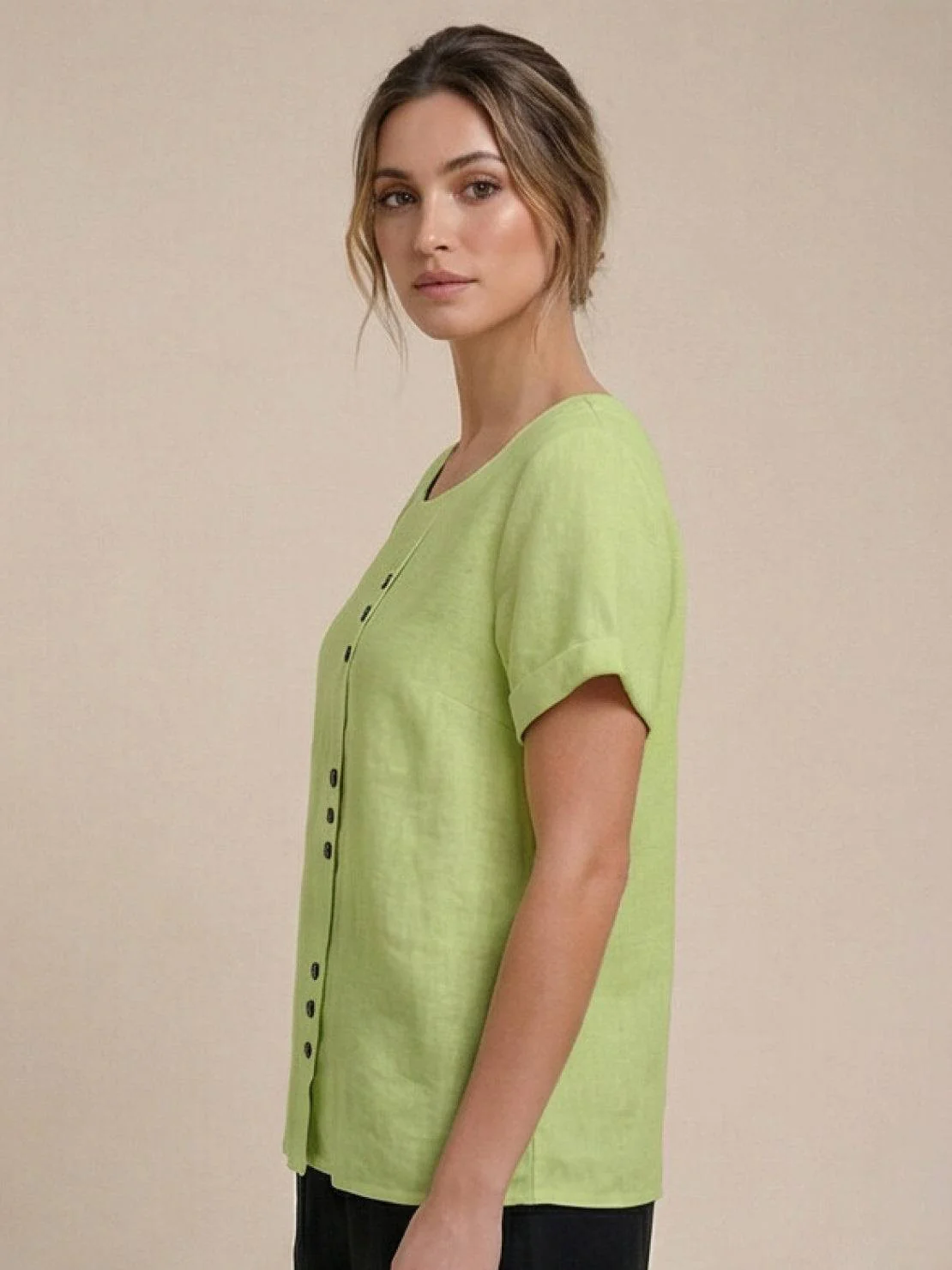 Foreen | Women's Casual Scoop Neck Button Detail Short Sleeve Top - Image 65