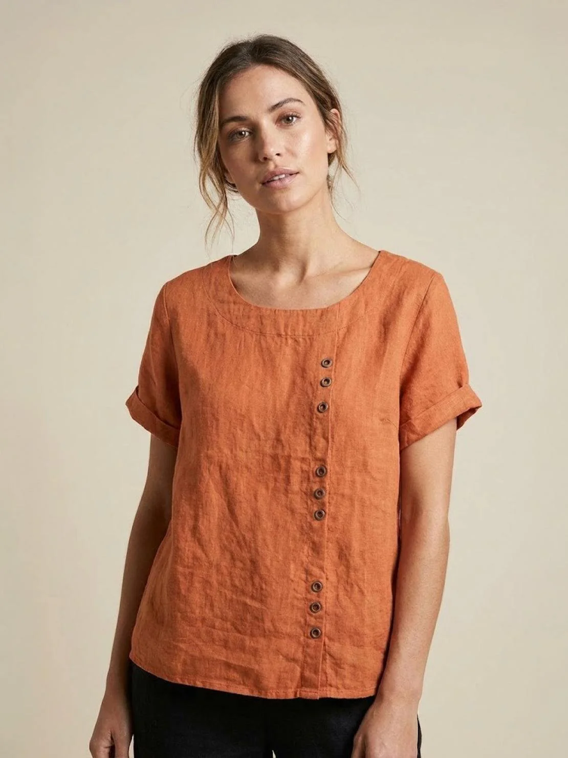 Foreen | Women's Casual Scoop Neck Button Detail Short Sleeve Top - Image 7