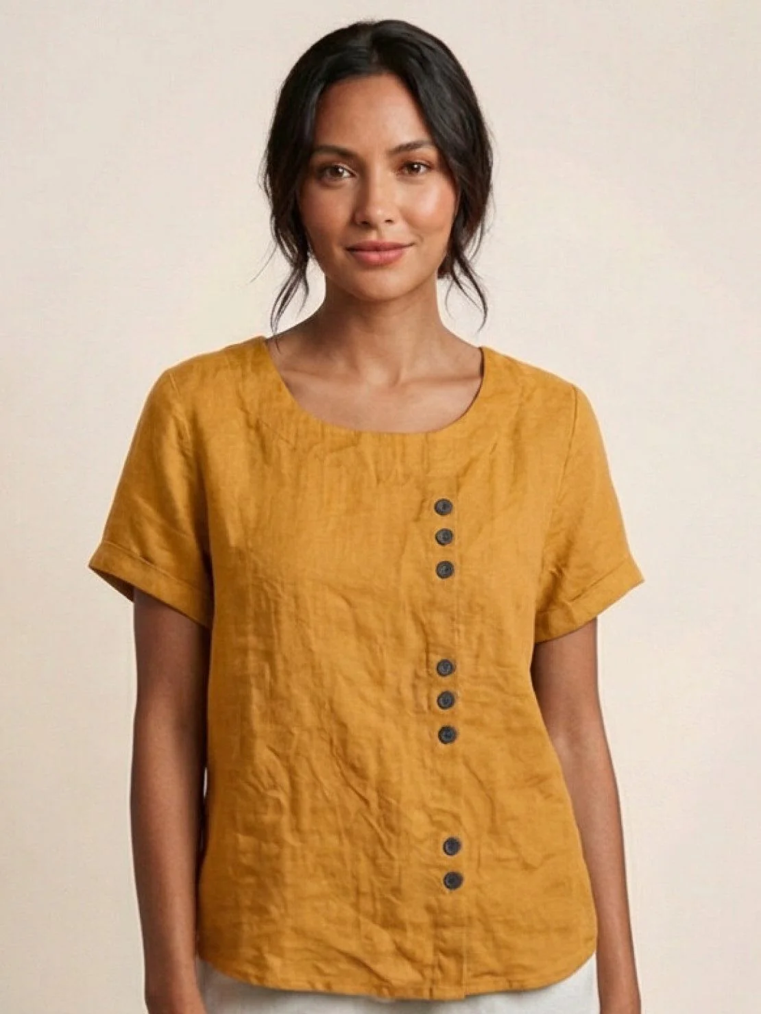 Foreen | Women's Casual Scoop Neck Button Detail Short Sleeve Top - Image 9