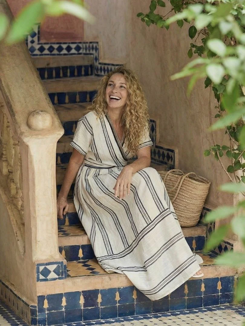 Francesca | Women's Striped V Neck Wrap Midi Dress - Image 4