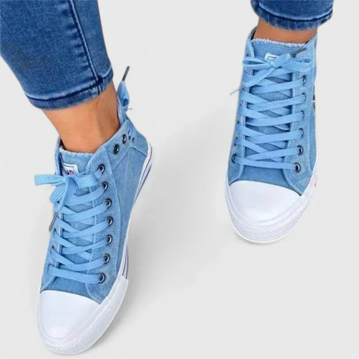 Freya | Women's Denim High Top Lace-Up Sneakers with Side Zip - Image 5