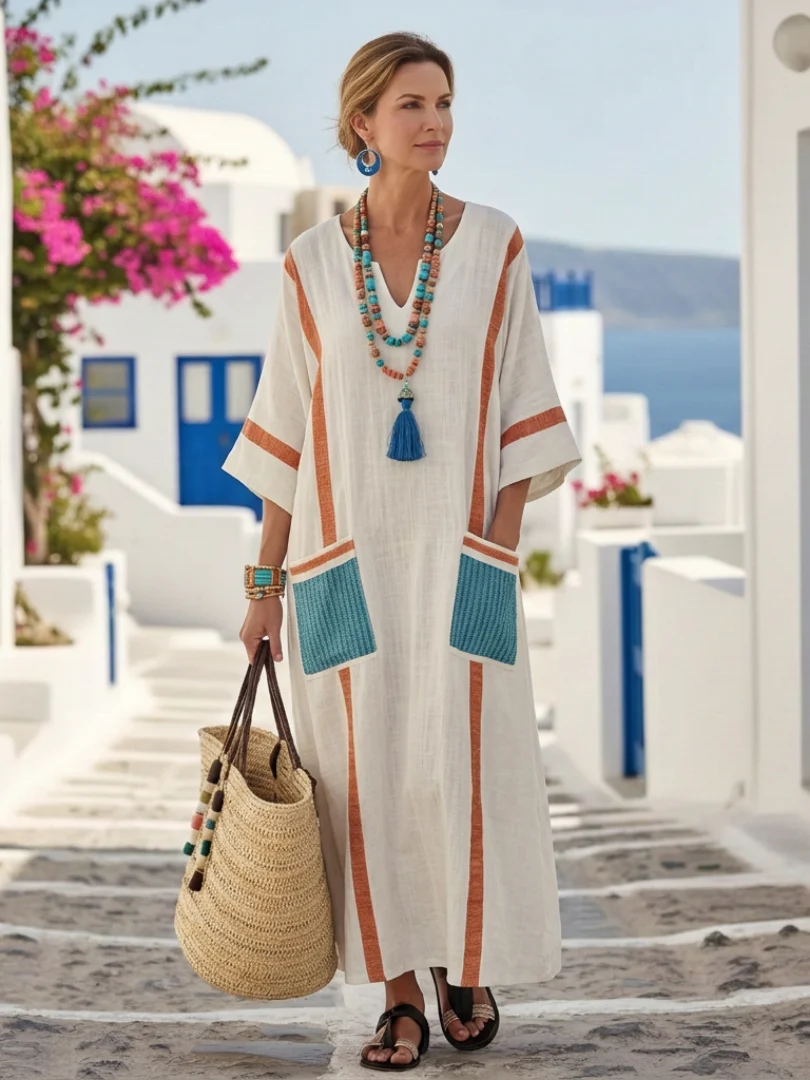Freya | Women's V Neck Pocket Maxi Dress - Image 3